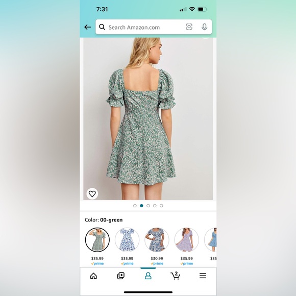 Women's Floral Puff Short Sleeve Ruched A Line Dress V Neck Ruffle Mini Dress - Picture 4 of 9